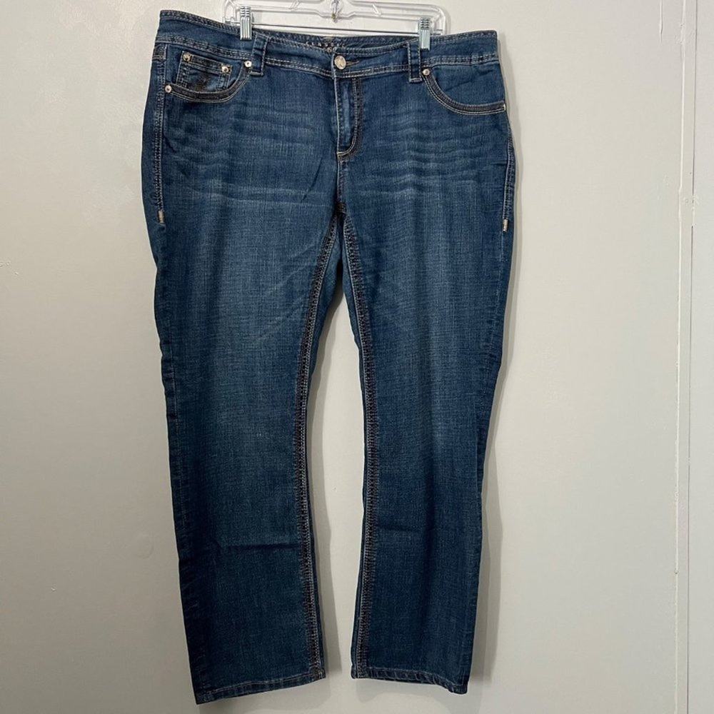 Melissa McCarthy Whiskering Straight Leg Blue Denim Jeans | Women's Plus Size 20 - Picture 1 of 14